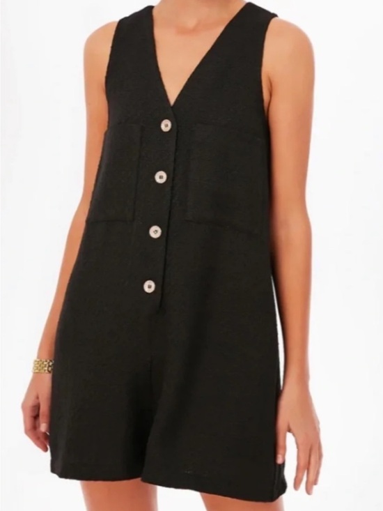 Tuckernuck Pants - Tuckernuck Black Myla Textured Gold Button Front Romper